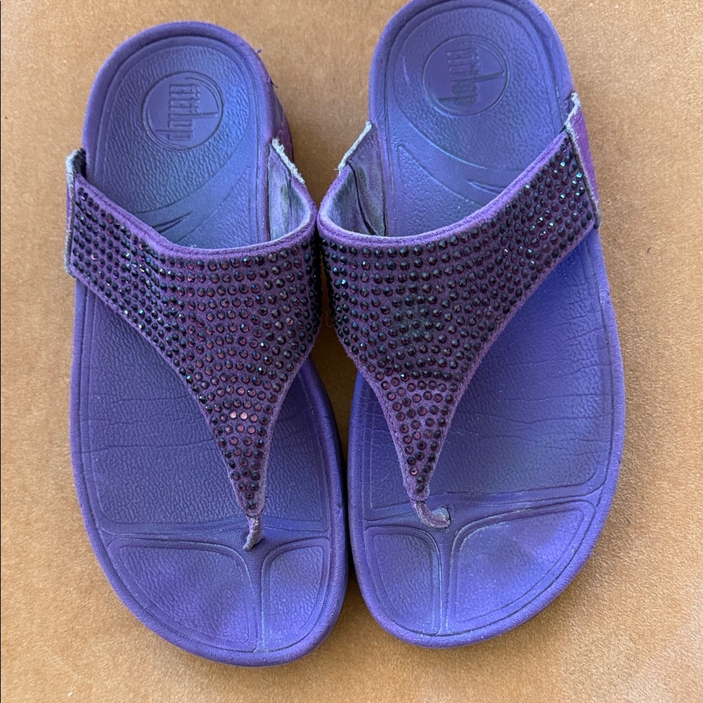 FitFlop Rokkit Suede Rhinestone Embellished Purple Bling Slip On Size 6